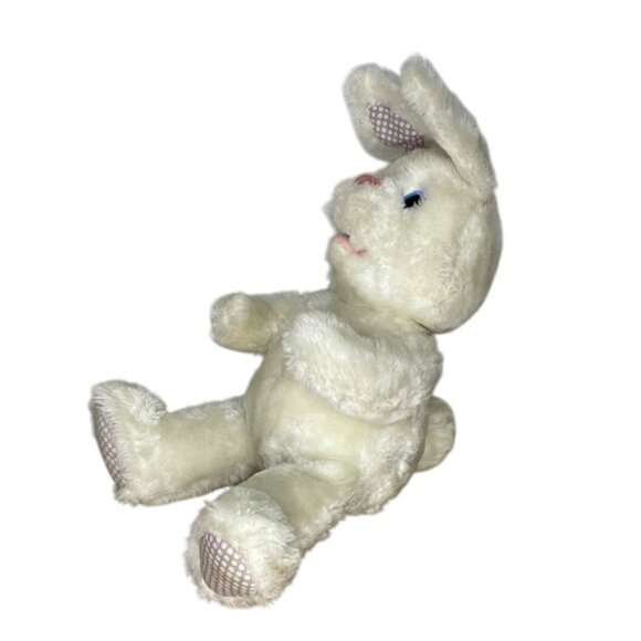 Vtg Dakin White Plush Bunny Rabbit Stuffed Animal Lavender Ears Paws 1983 Easter - Picture 7 of 9
